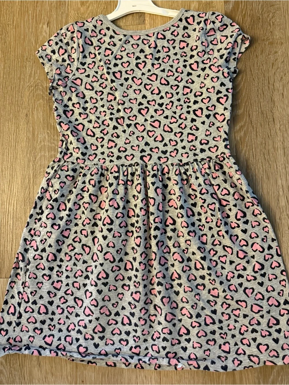 Carter's  Girl's Size 7 Gray Short Sleeve Casual Dress With Pink Leopard Print